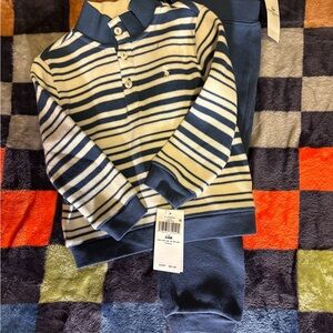 Ralph Lauren Clancy Blue Striped Shirt and Pants Set